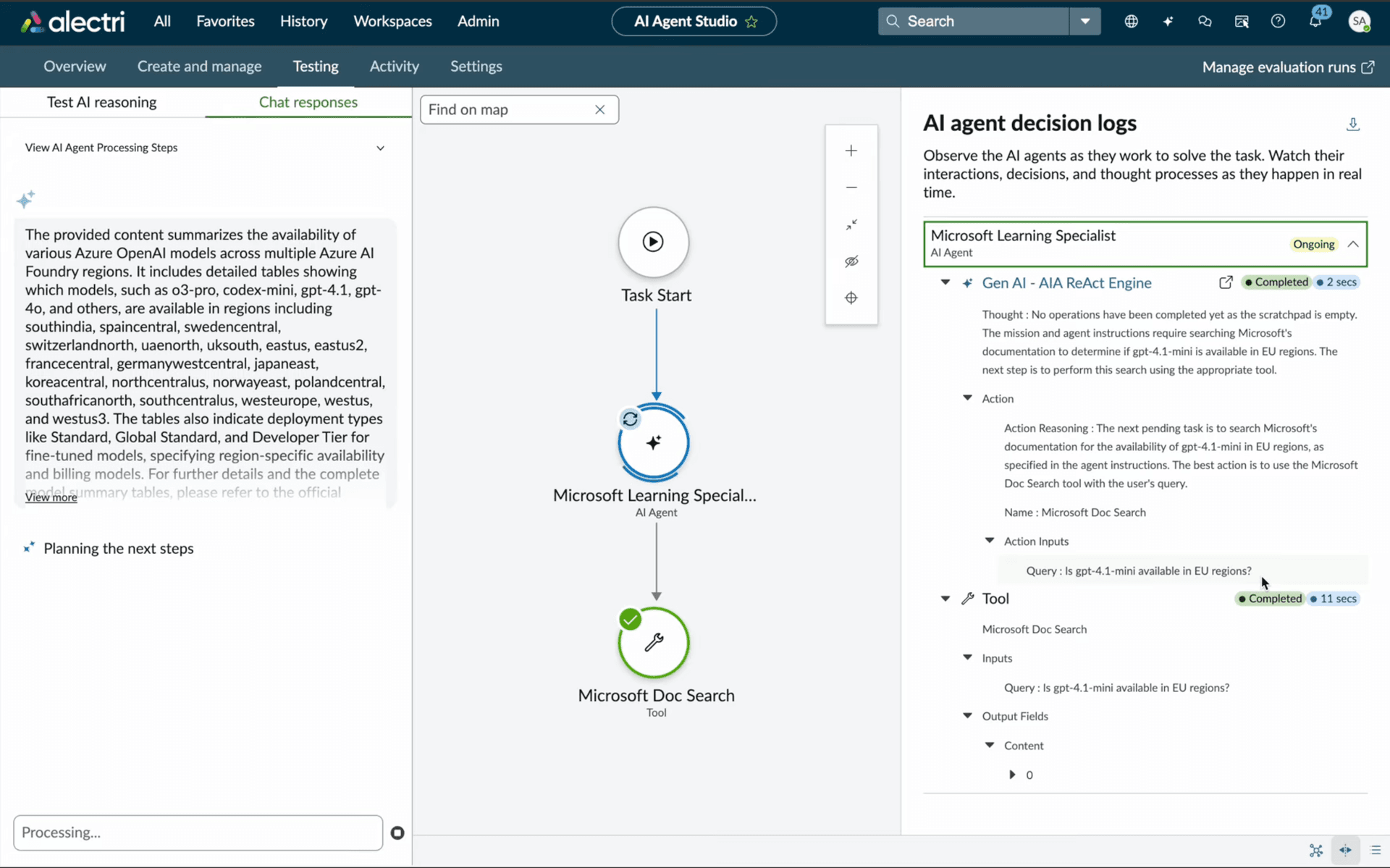 Completed tool execution showing Action Inputs and Output Fields
